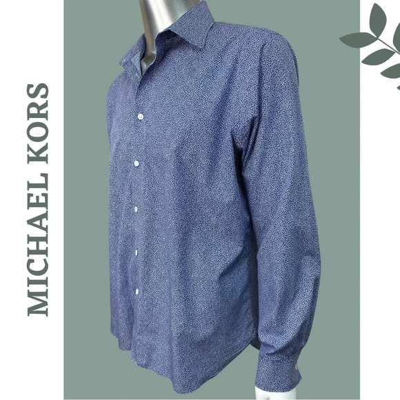 Michael Kors Men’s  Slim Fit Dress Shirt Long Sleeve Blur White Print Size XL - Picture 6 of 8